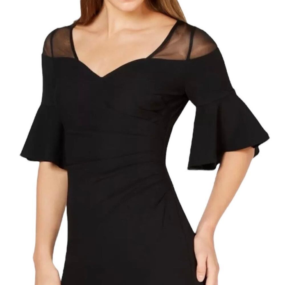 Calvin Klein Black Illusion Ruched Bell Sleeve Cocktail Dress, Women's Size 6 - Picture 2 of 15